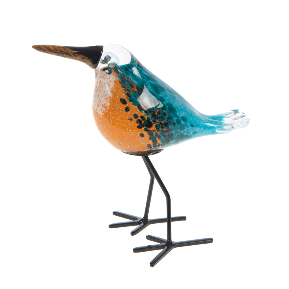 Statue Martin-pêcheur sur pied, en sulfure - L.9xl.14,5xH.14,5cm