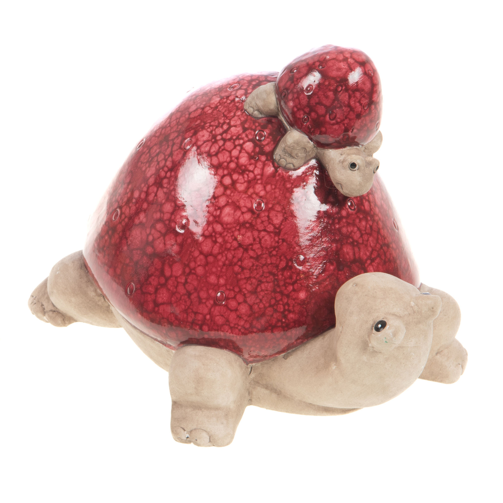 Statue tortue Caroline et son bébé, coloris terracotta - L.17xH.13cm