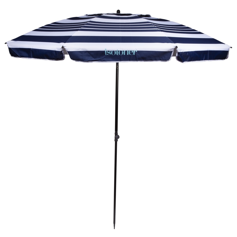 Parasol de plage inclinable, à rayures mixtes marine - D.160cm