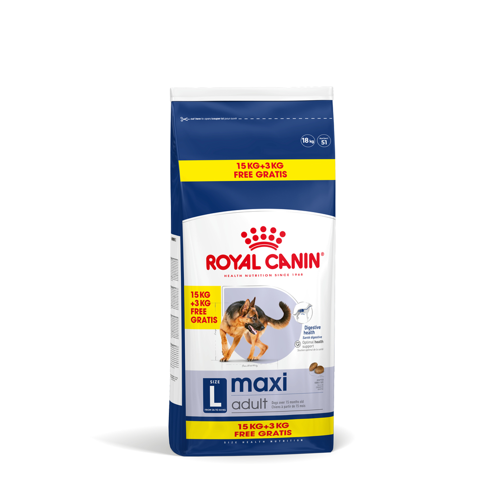 Croquettes pour chien Maxi adult, grandes races - 15+3kg