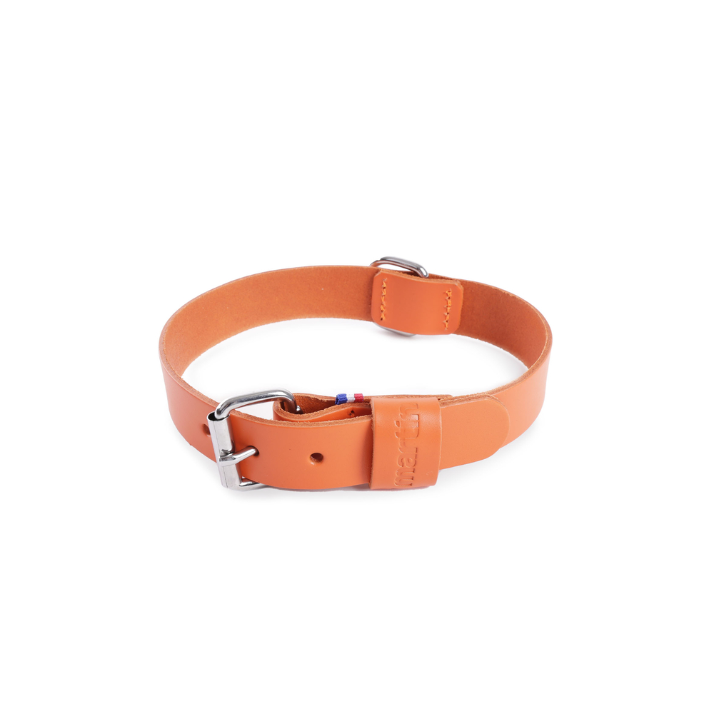 Collier pour chien, en cuir avec bords ronds, coloris orange - 25/50cm