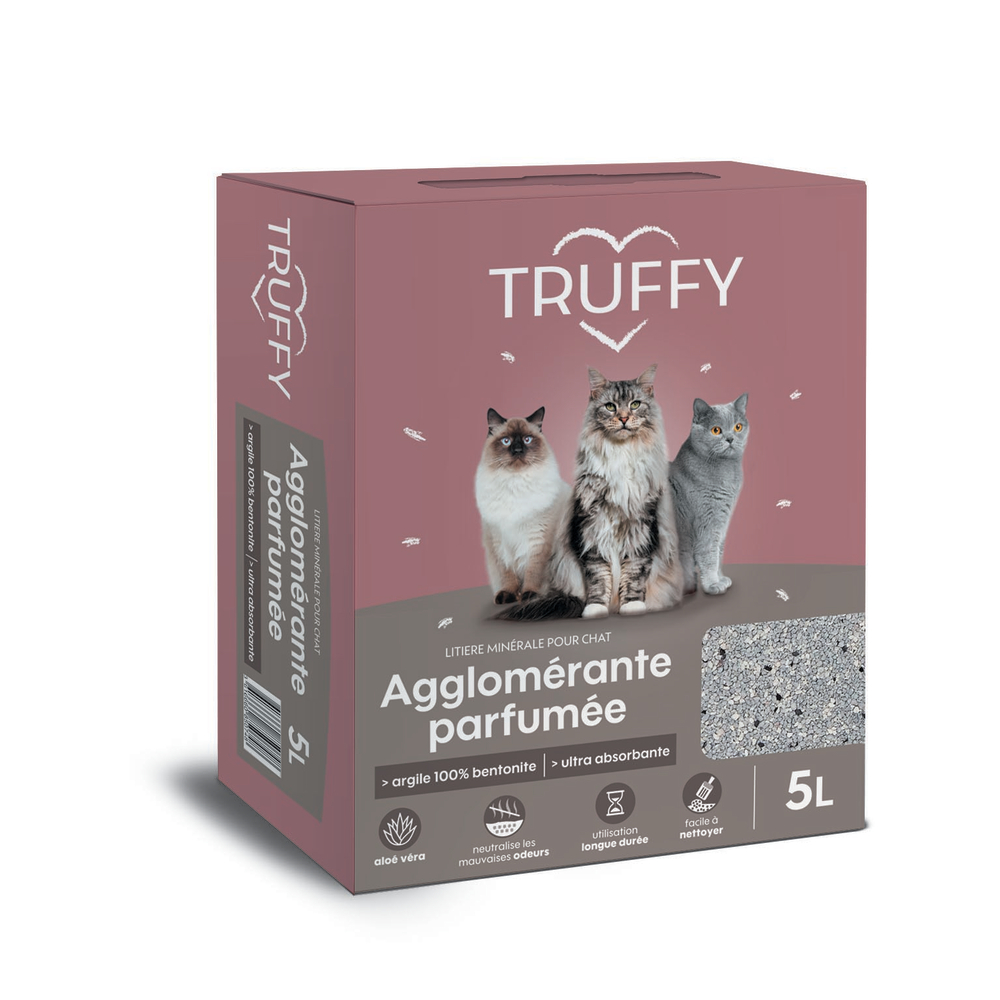 Litière minérale agglomérante parfumée pour chat 5L