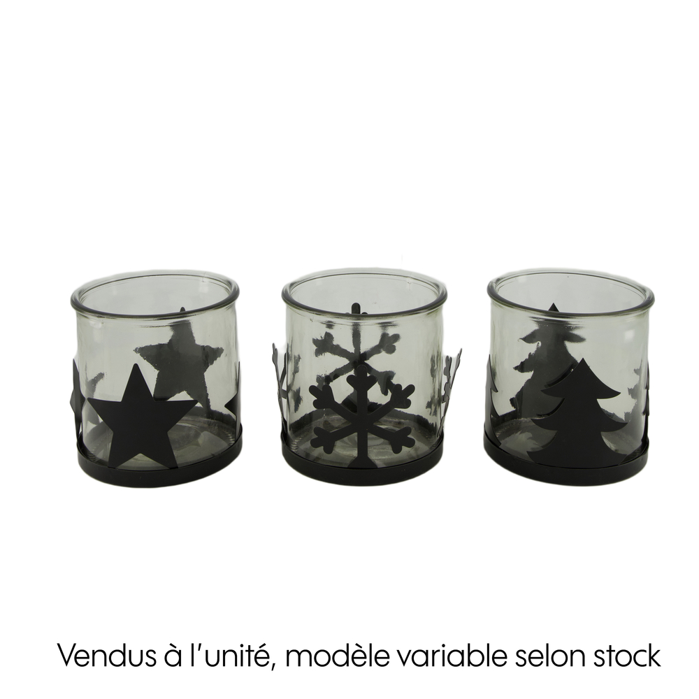 Photophore verre et métal 12x12x12cm - 3 modèles différents