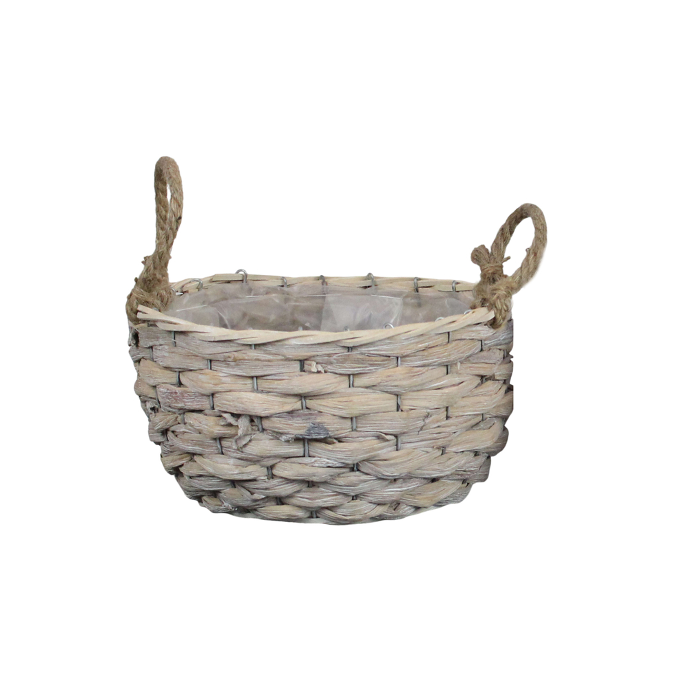 Panier bois et fibres naturelles, avec plastique - 25x25x14cm