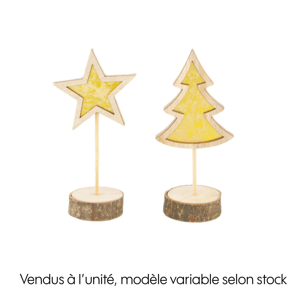 Sapin et arbre étoile, en bois, sur pied, or - 8x5x16cm