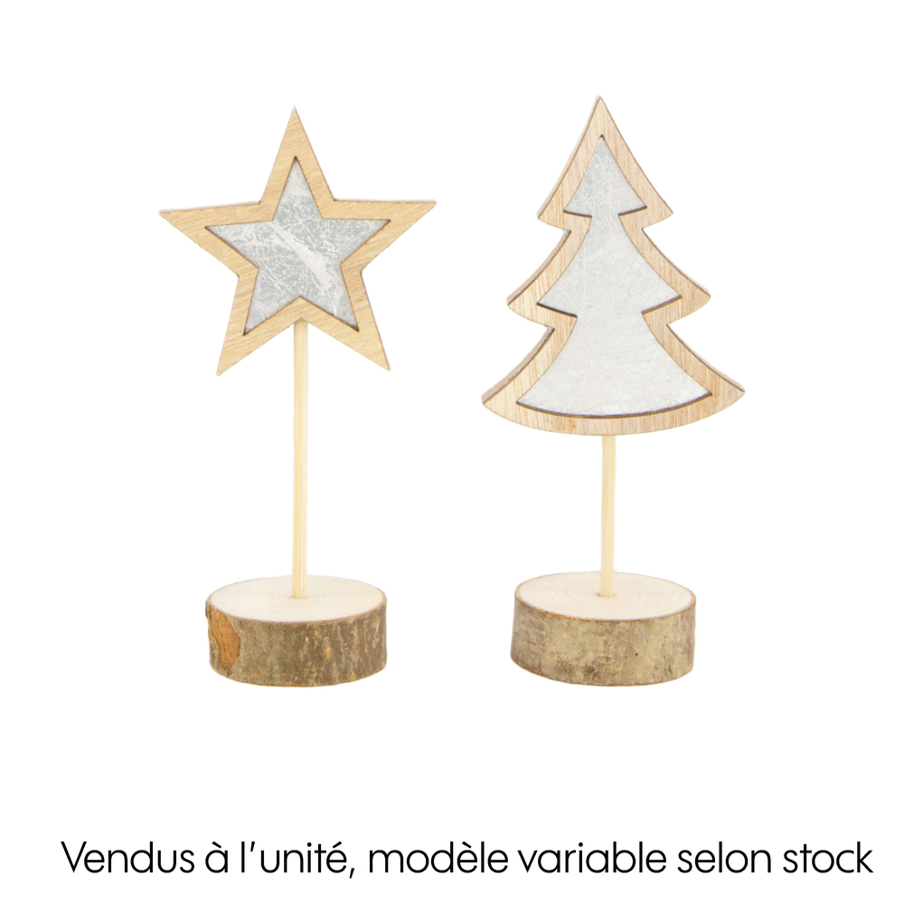 Sapin et arbre étoile, en bois sur pied, argent - 8x5x16cm