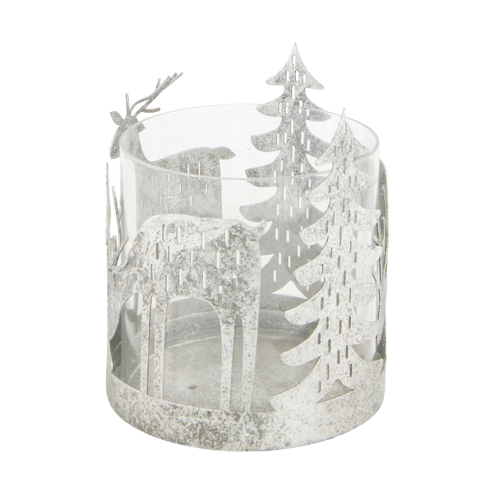 Photophore en métal et verre, argent - 12.5x12.5x15.5cm