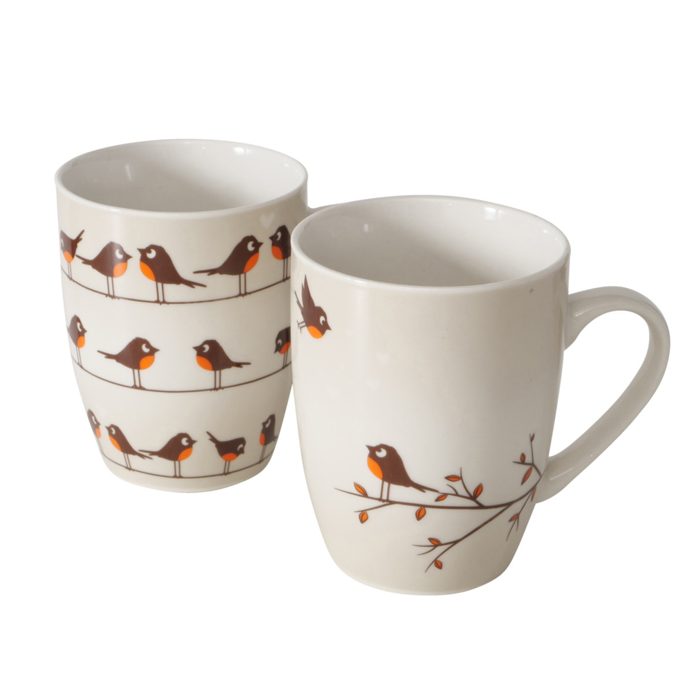 Mug motif oiseaux, en céramique New Bone - L.12xl.8,3xH.10,5cm