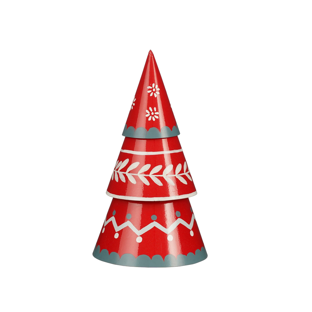 Sapin de Noël en métal, coloris rouge - D.13,5 x H.25cm