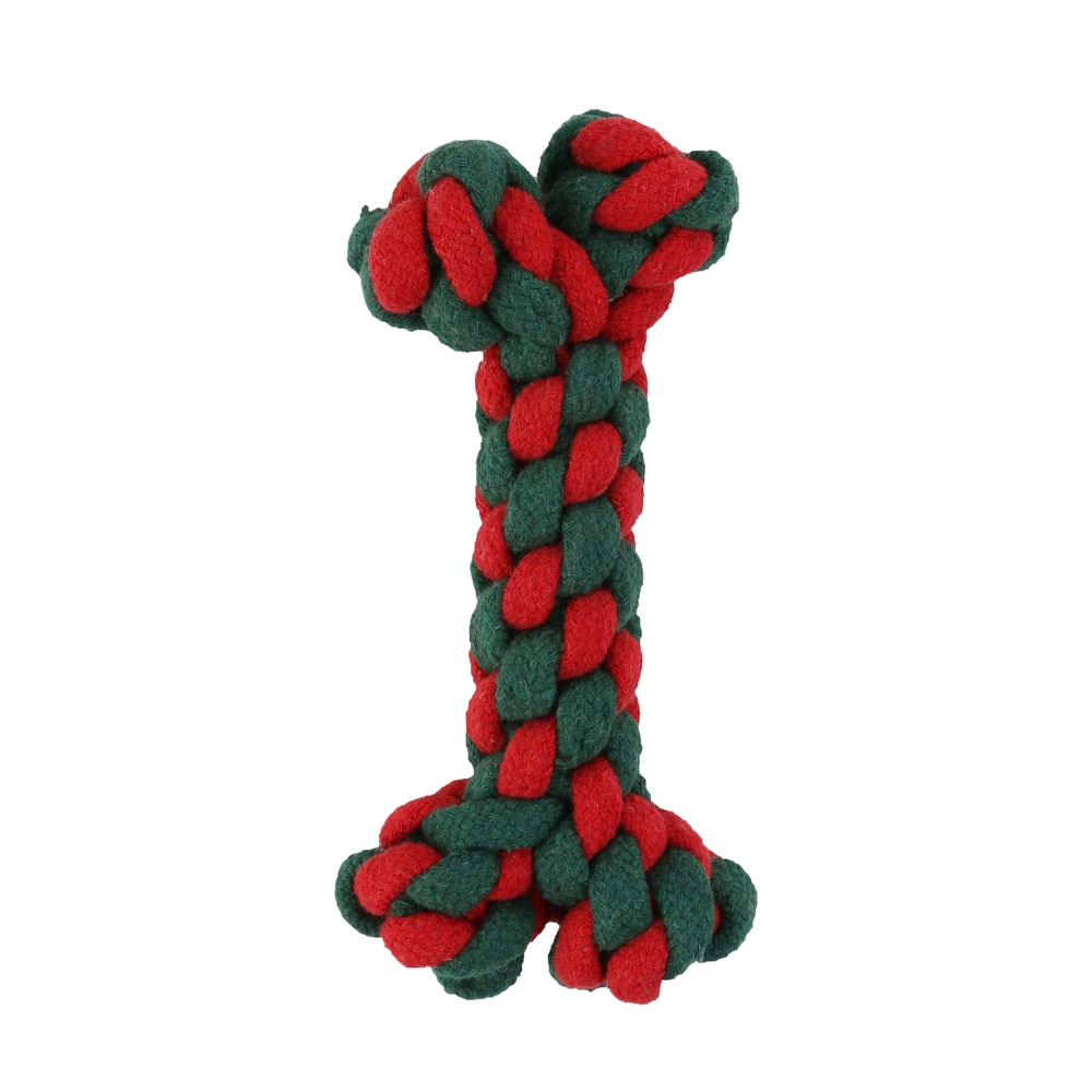 Jouet pour chien, peluche os Noël, en corde tressée