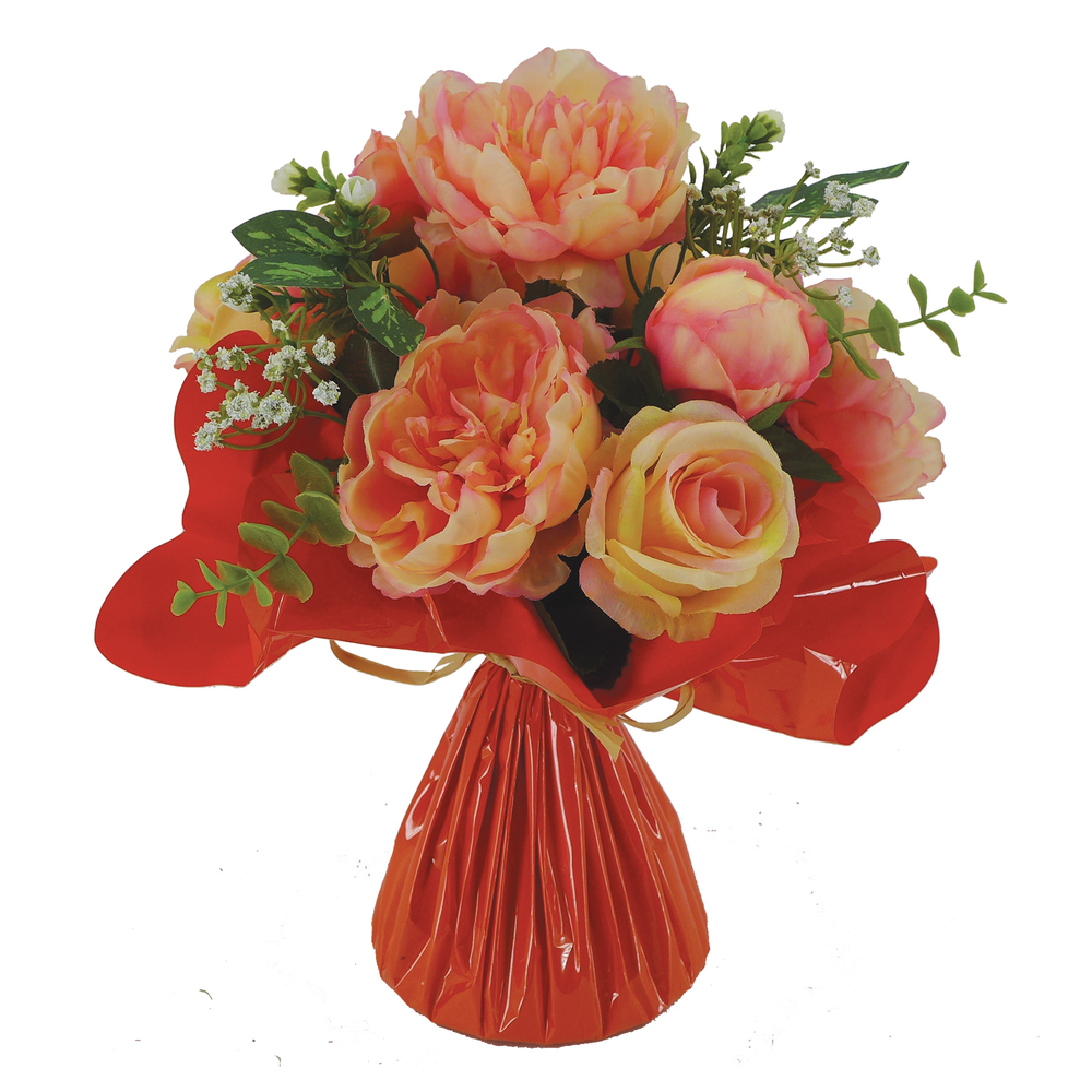 Fleurs artificielles - bouquet saumon bulle H.35 D.35cm