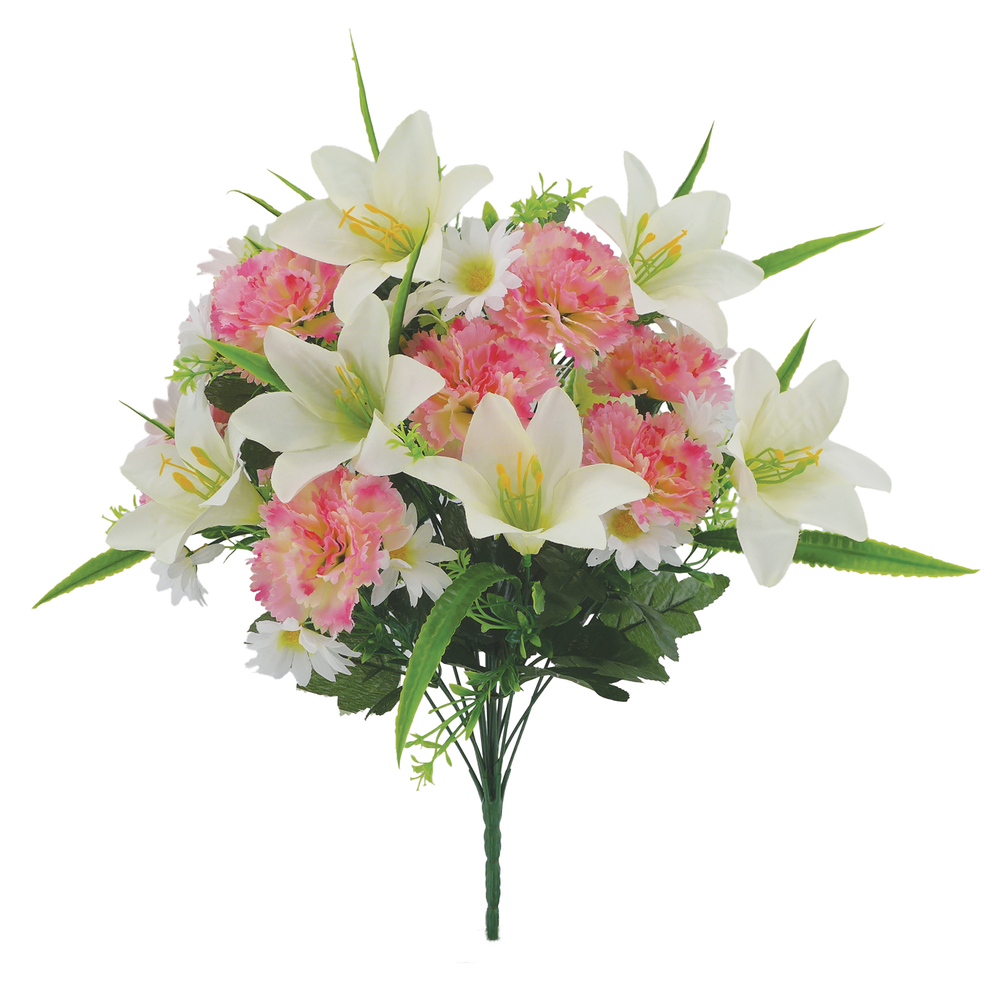 Fleurs artificielles - bouquet rose d'œillets, lys, fleurs H.50cm