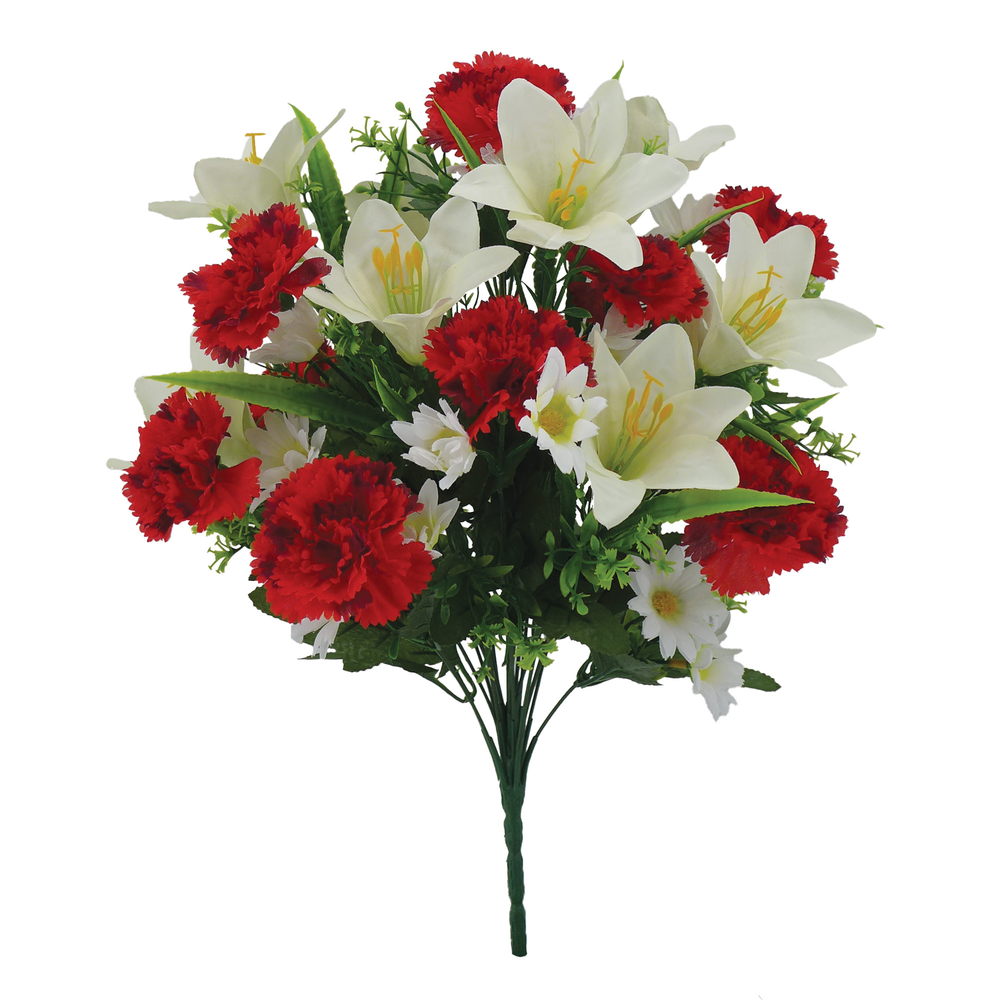 Fleurs artificielles - bouquet rouge œillets, lys, fleurs H.50cm