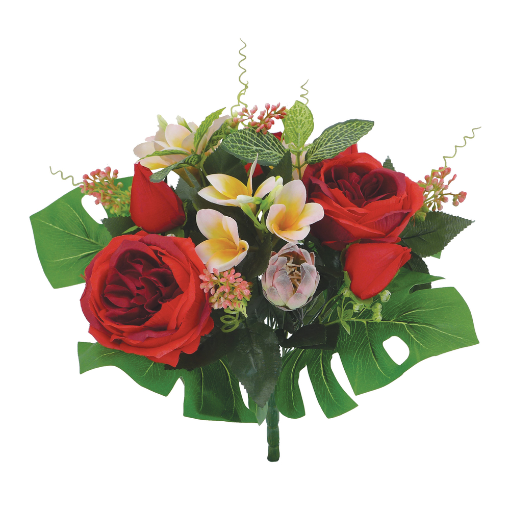 Fleurs artificielles - bouquet rouge de roses et de fleurs H.41cm
