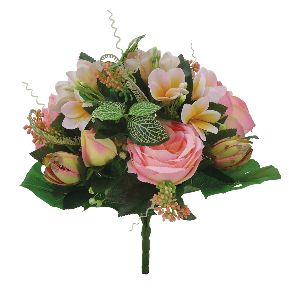 Fleurs artificielles - bouquet rose de roses et de fleurs H.41cm