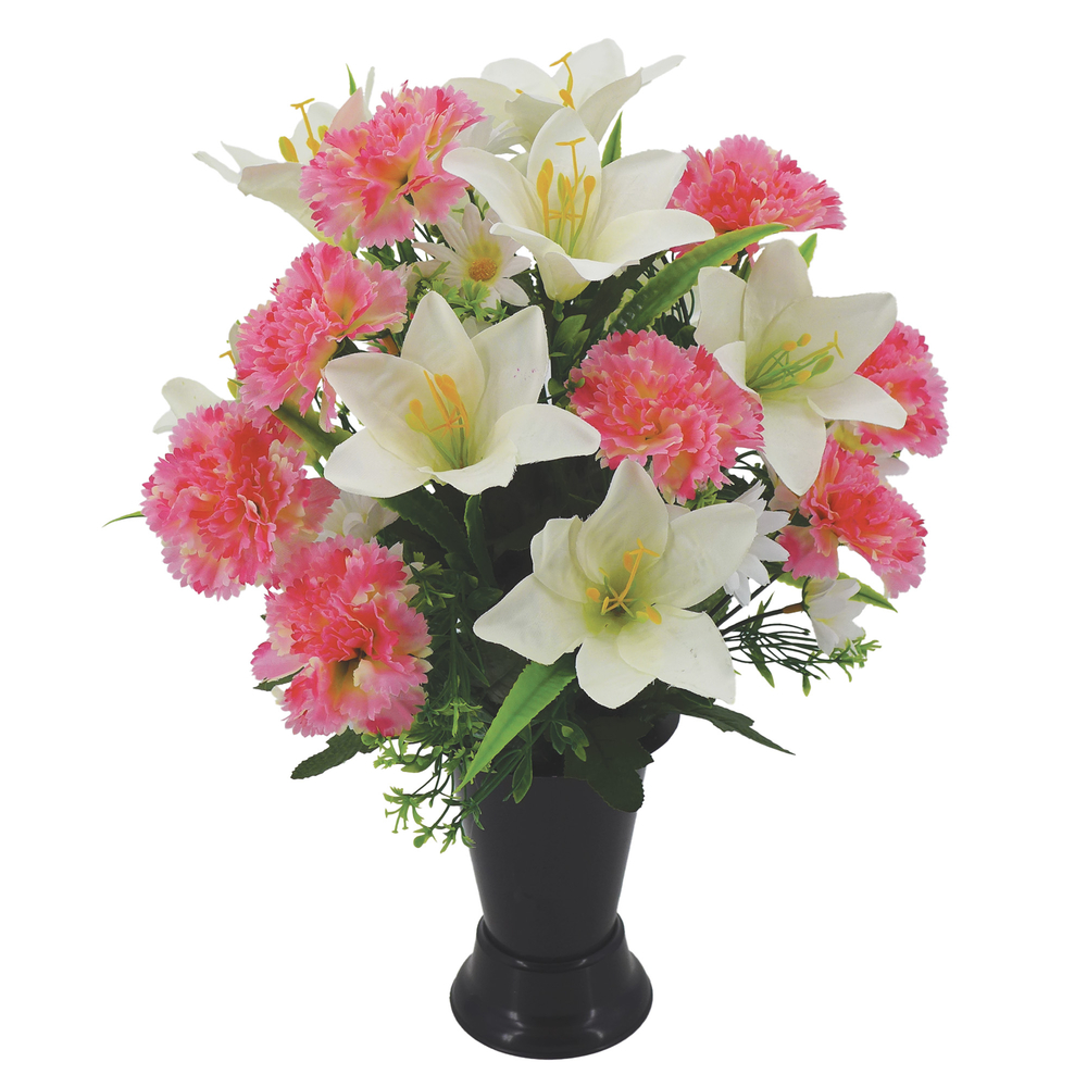 Fleurs artificielles - bouquet funéraire rose crème H.44 D.38cm