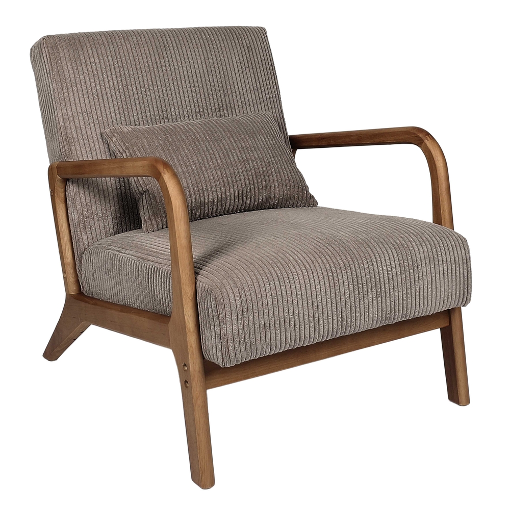 Fauteuil salon côtelé Scott, coloris taupe - 83,5x63,5xH.75cm