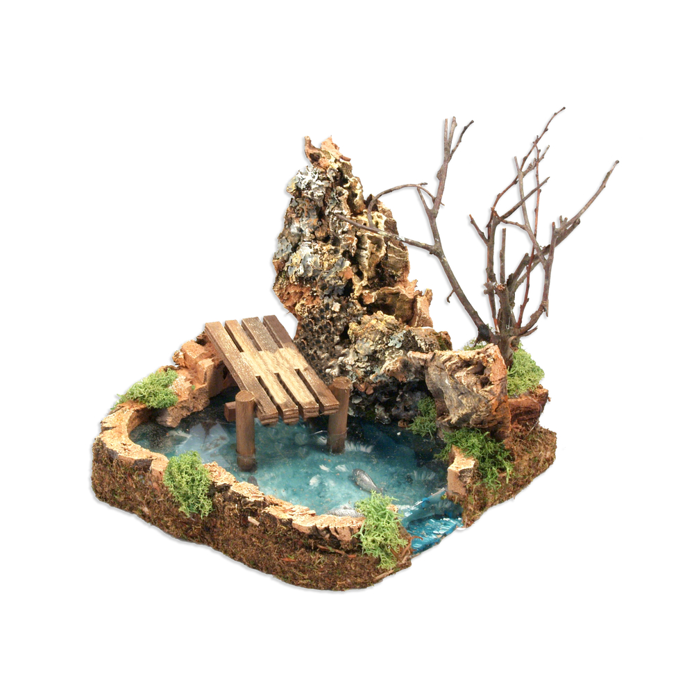 Lac avec pécheur pour décoration de crèche