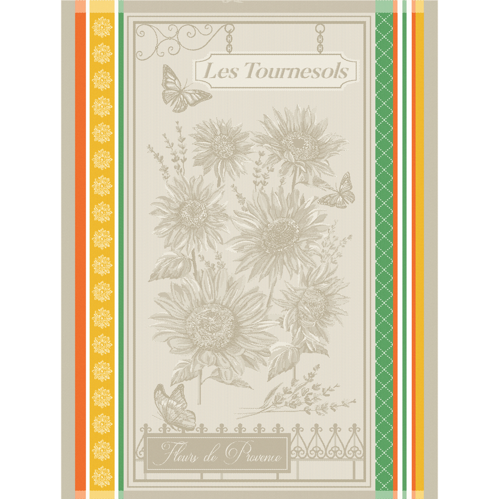 Torchon jacquard en coton : Tournesol, coloris mixte - L.70xl.50cm