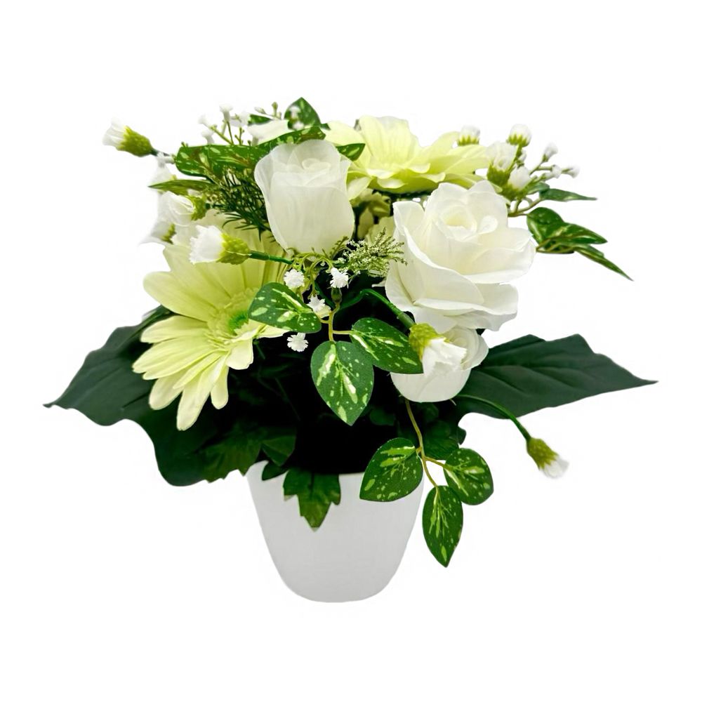 Composition florale artificielle, coloris crème : pot H.34xD.35cm