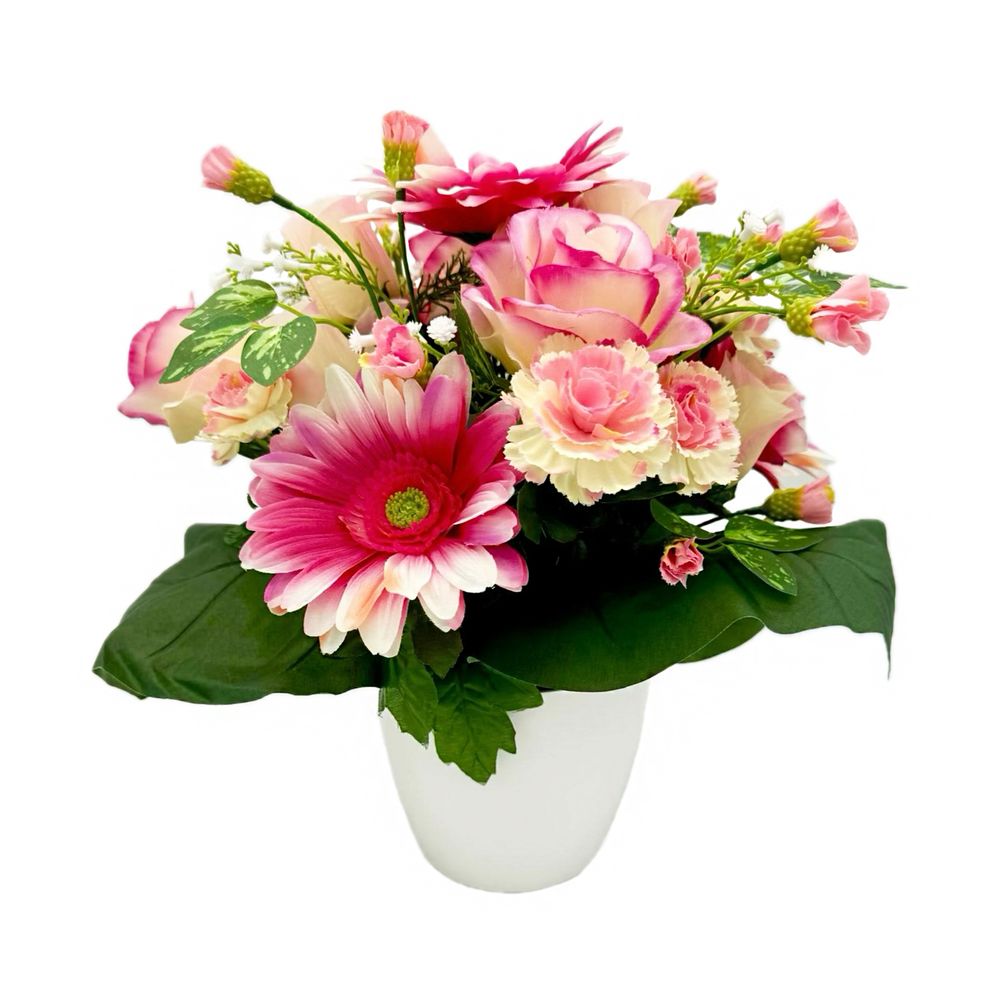 Composition florale artificielle, coloris fuchsia : pot H.34xD.35cm
