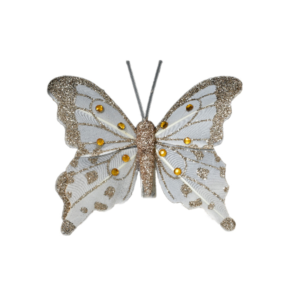 Papillon Plume coloris Or pour déco d'intérieur 8X6X1cm - 4 pièces