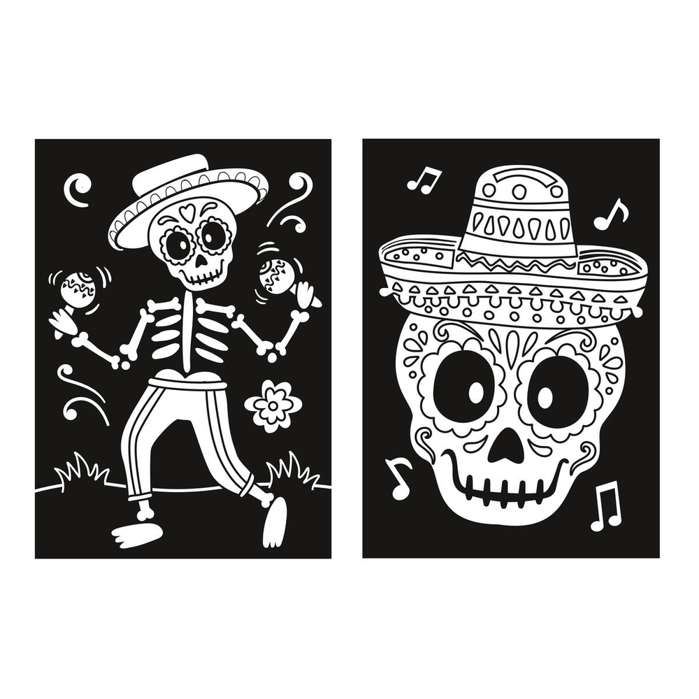 Coloriages d'Halloween tactiles, Squelettes velours 15x21cm - x2pcs