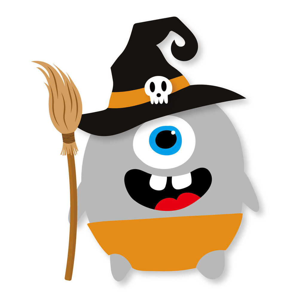 Kit DIY d'Halloween, Sorcière et son balai en pompons - 14,5x18,5cm