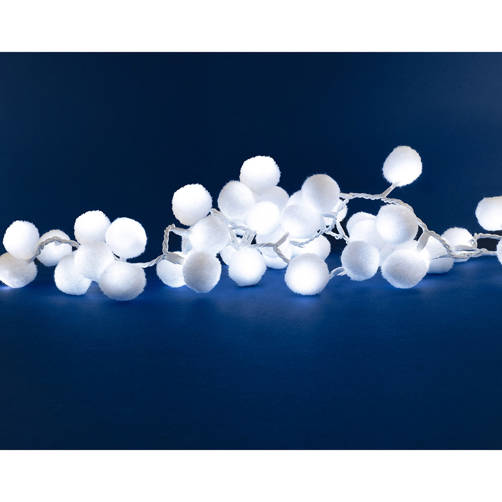 Guirlande lumineuse fixe boules de coton 140 led, blanc froid - 5m