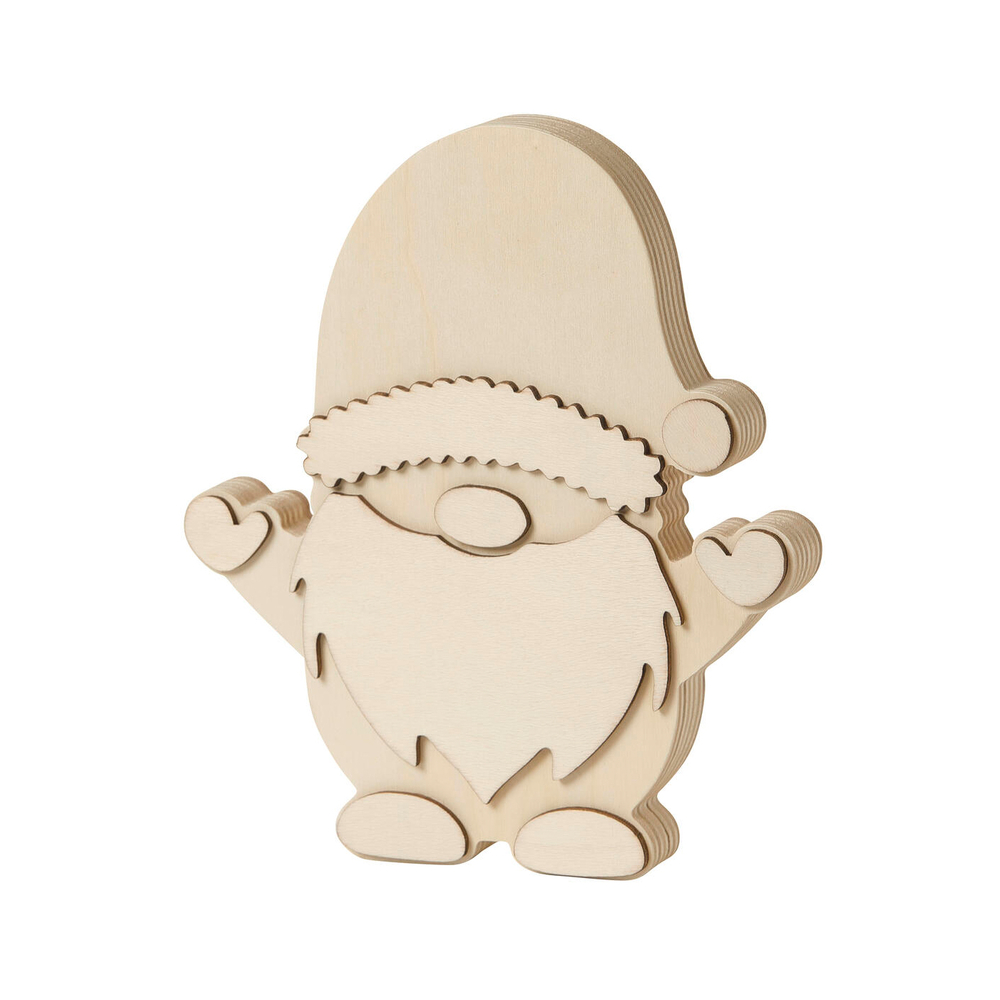 Gnome en bois brut à décorer et à poser - 18x15x1,5cm