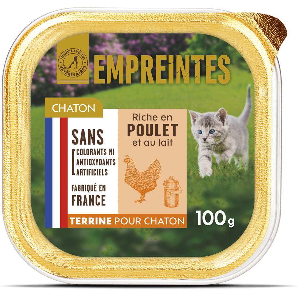 Terrine riche en poulet et au lait pour chaton 100g