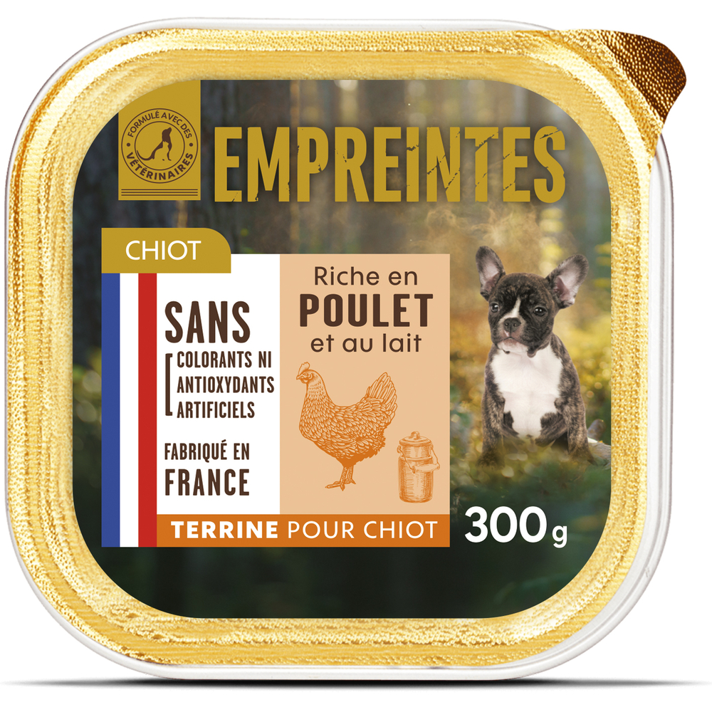 Terrine riche en poulet et au lait pour chiot 300g