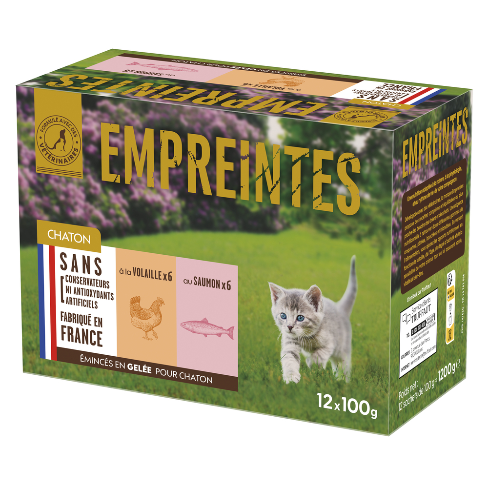 Emincés en gelée à la volaille et au saumon pour chaton 12x100g 