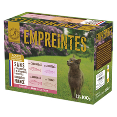 Emincés en gelée (cabillaud, truite, saumon, thon) pour chat 12x100g