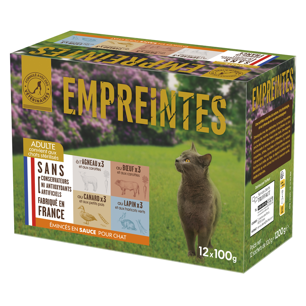 Emincés en sauce (agneau, bœuf, canard, lapin) pour chat 12x100g