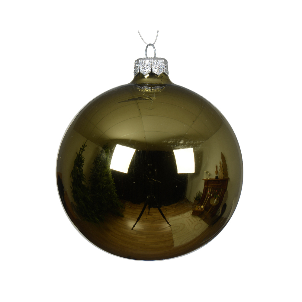 Boule de Noël en verre brillant, coloris vert romarin - D.10cm