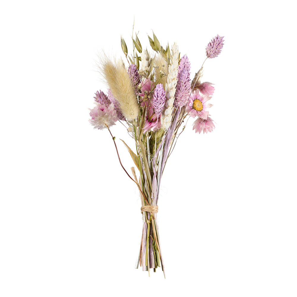 Mini bouquet fleurs séchées rose/blanc - H.15cm