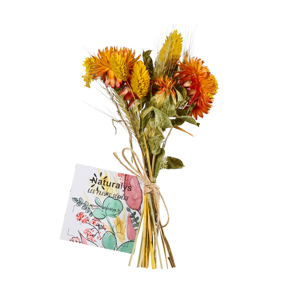 Mini bouquet fleurs séchées jaune/orange - H.15cm