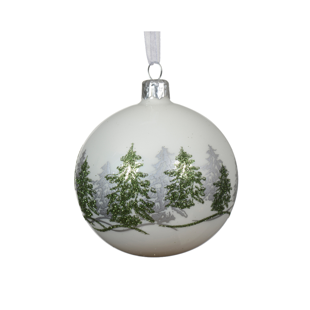 Boule de Noël en verre, pourtour avec motif sapin - D.8cm