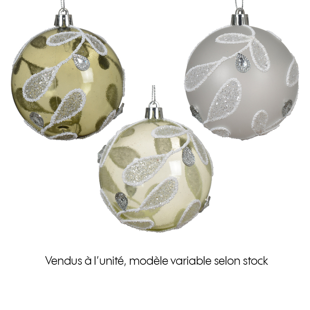 Boule de Noël pailletée, motif fleurie - D.8cm