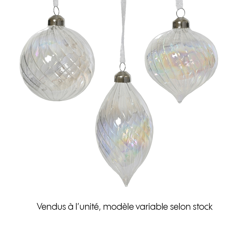 Boule de Noël en verre, transparente et irisée - D.8cm