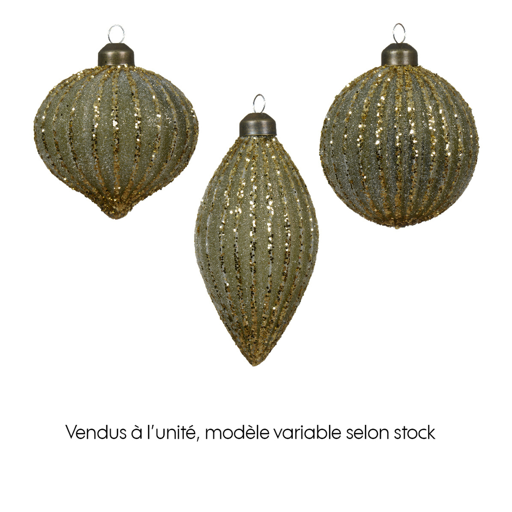 Suspension de Noël : Boule en verre avec paillettes vertes - D.8cm