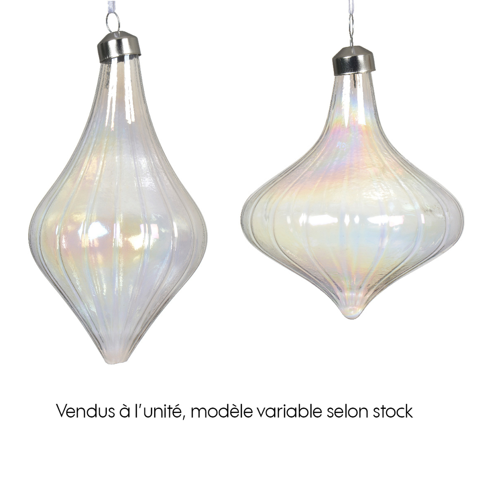 Suspension de Noël : Boule en verre, irisation claire - D.10 H.13,5cm