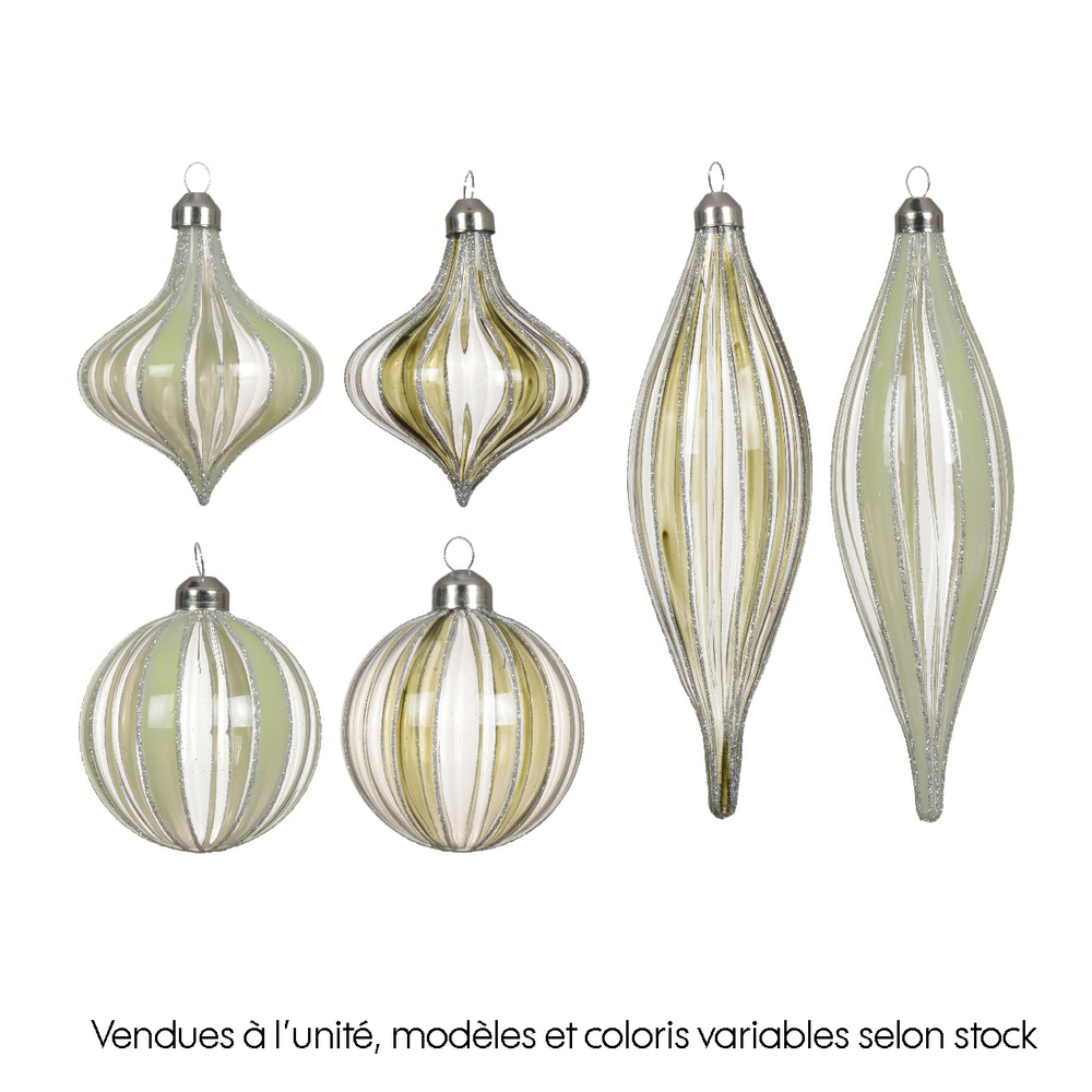Suspension de Noël : Boule en verre avec rayures - D.6 H.20cm
