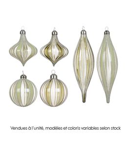 Suspension de Noël : Boule en verre avec rayures - D.6 H.20cm