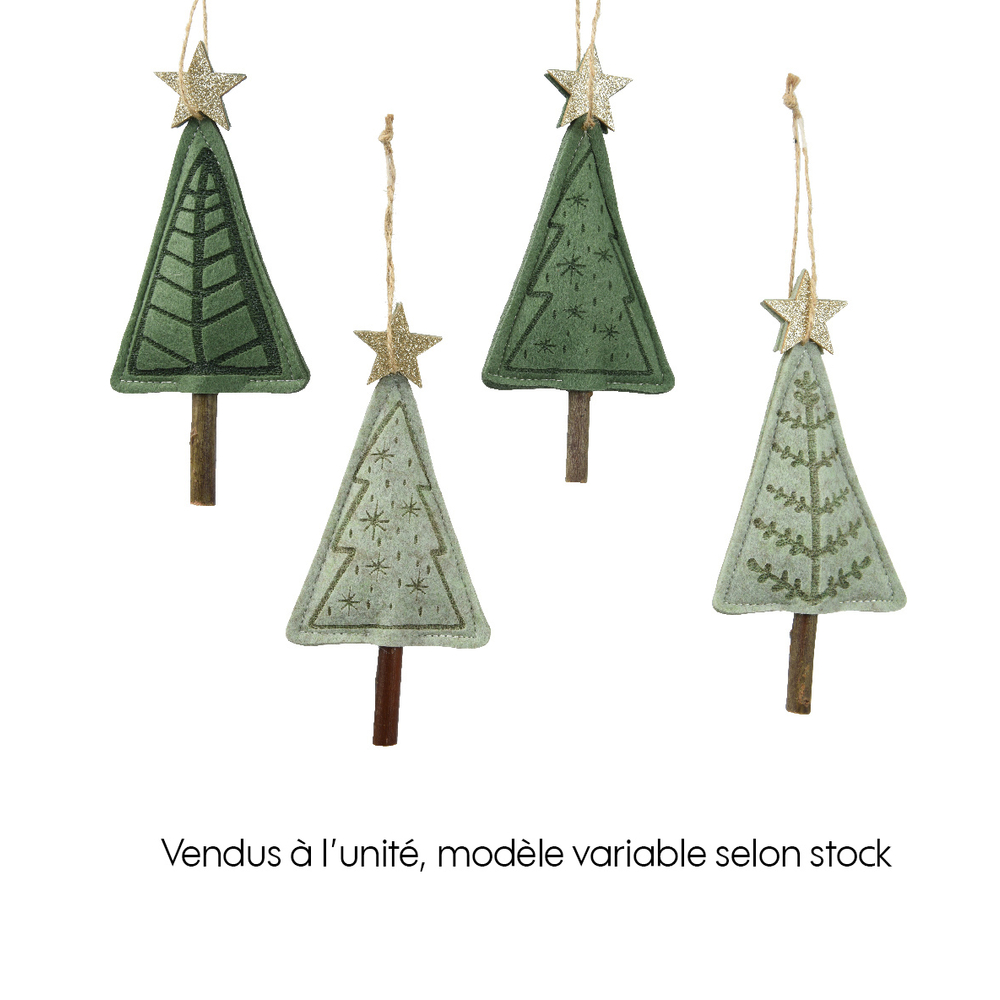 Suspension de Noël en feutrine : sapin avec étoile pailletée - H.14cm