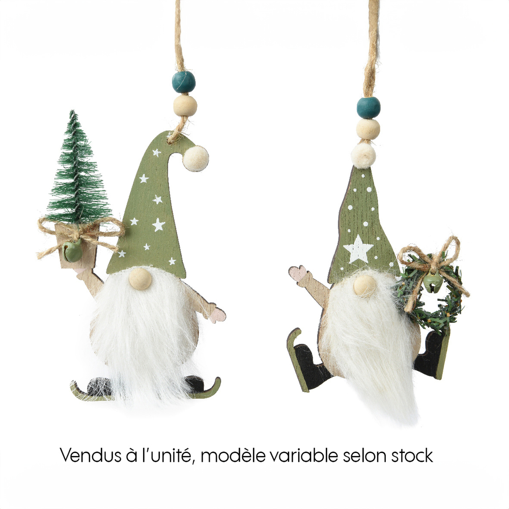 Suspension de Noël : Gnome barbu en bois H.11cm