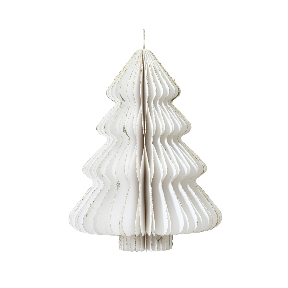 Suspension de Noël en papier : sapin, coloris blanc - D.30xH.40cm