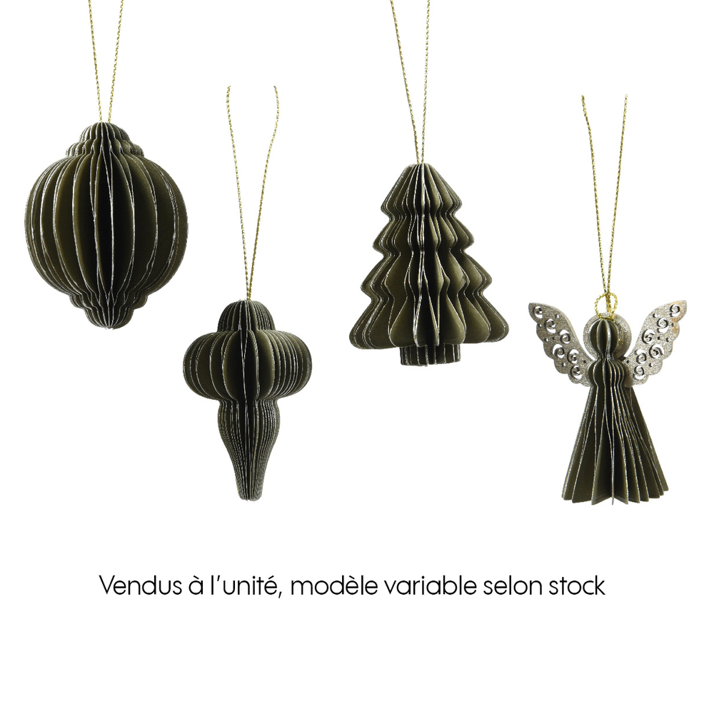 Suspension de Noël : Figurine en papier décoré or et romarin D6 H6cm