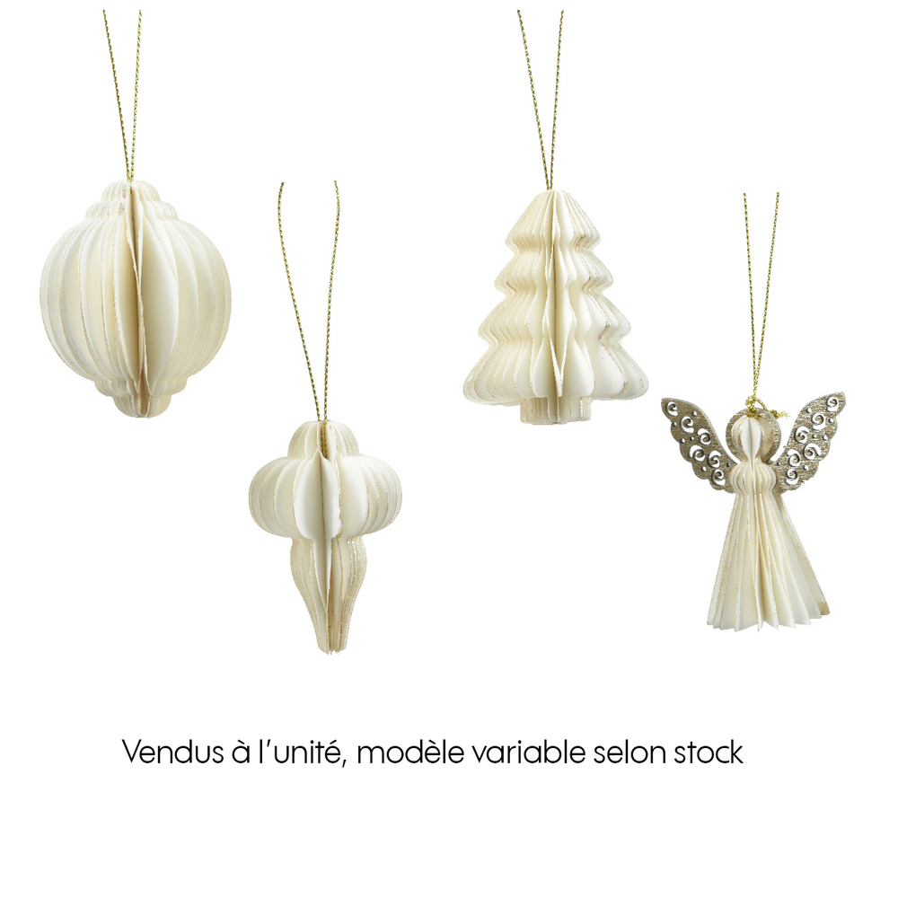 Suspension de Noël : Figurine en papier décoré or et blanc D6 H6cm
